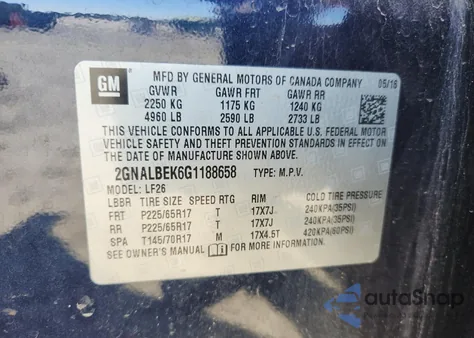 2016 Chevrolet Equinox Ls из США, поврежденный, VIN 2GNALBEK6G1188658